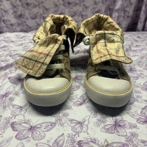 Coach Beige and Plaid High-Top Sneakers